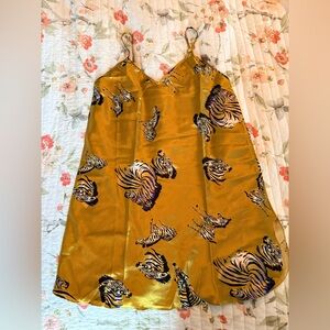 Silky Gold Satin Mini Slip Chemise zebra print spaghetti straps